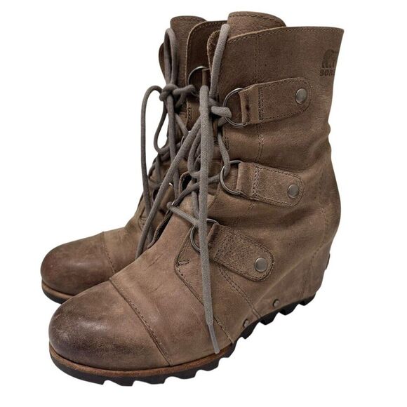 Sorel Joan of Arctic Boot Mid Lace Up Wedge Dark Fog Grey Taupe Women’s 7.5 - Picture 1 of 13